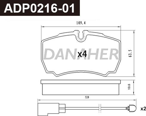 Danaher ADP0216-01 - Гальмівні колодки, дискові гальма autocars.com.ua