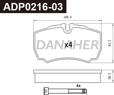 Danaher ADP0216-03 - Гальмівні колодки, дискові гальма autocars.com.ua