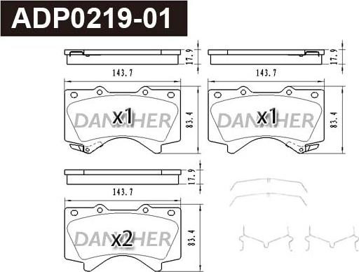 Danaher ADP0219-01 - Гальмівні колодки, дискові гальма autocars.com.ua