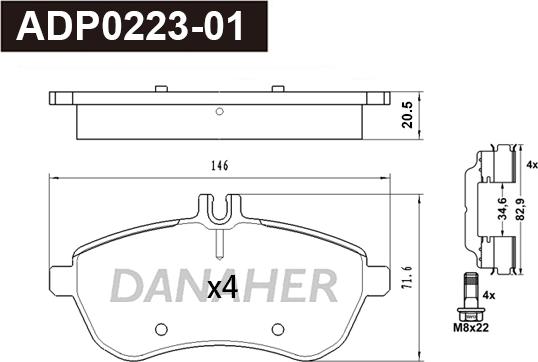 Danaher ADP0223-01 - Тормозные колодки, дисковые, комплект autodnr.net