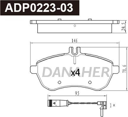 Danaher ADP0223-03 - Тормозные колодки, дисковые, комплект autodnr.net