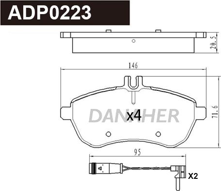 Danaher ADP0223 - Гальмівні колодки, дискові гальма autocars.com.ua