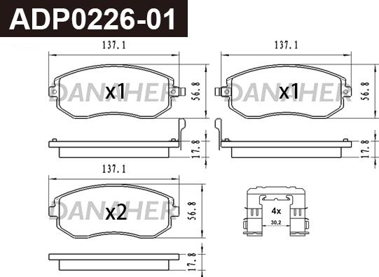 Danaher ADP0226-01 - Тормозные колодки, дисковые, комплект autodnr.net