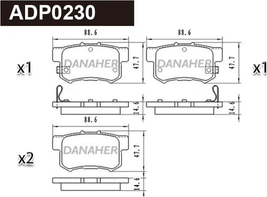 Danaher ADP0230 - Гальмівні колодки, дискові гальма autocars.com.ua