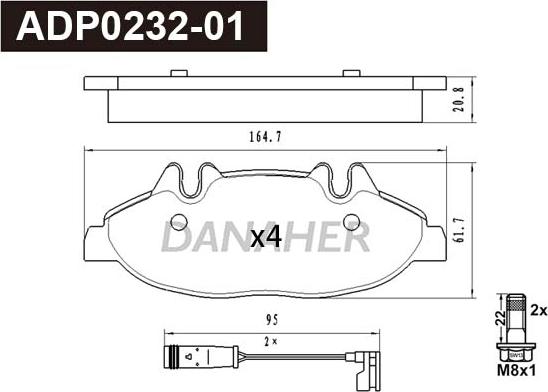 Danaher ADP0232-01 - Гальмівні колодки, дискові гальма autocars.com.ua