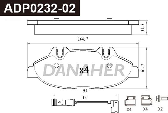 Danaher ADP0232-02 - Гальмівні колодки, дискові гальма autocars.com.ua