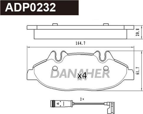 Danaher ADP0232 - Гальмівні колодки, дискові гальма autocars.com.ua