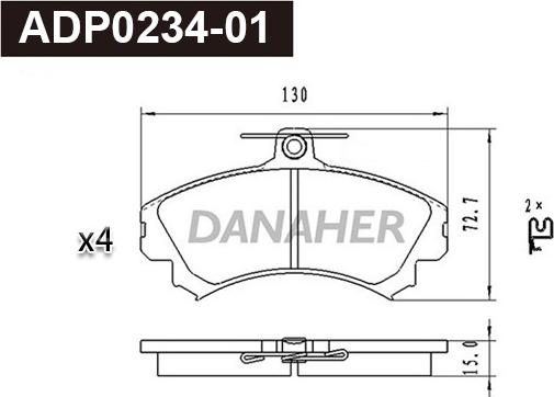 Danaher ADP0234-01 - Гальмівні колодки, дискові гальма autocars.com.ua