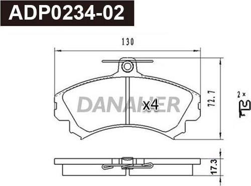 Danaher ADP0234-02 - Гальмівні колодки, дискові гальма autocars.com.ua