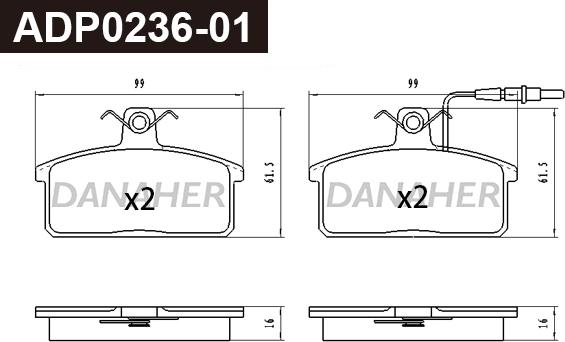 Danaher ADP0236-01 - Гальмівні колодки, дискові гальма autocars.com.ua