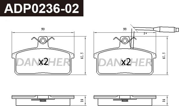 Danaher ADP0236-02 - Гальмівні колодки, дискові гальма autocars.com.ua