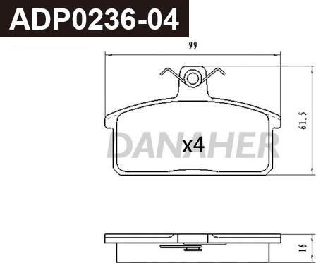 Danaher ADP0236-04 - Гальмівні колодки, дискові гальма autocars.com.ua