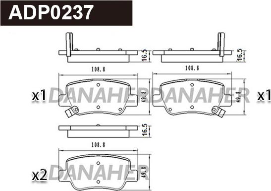 Danaher ADP0237 - Гальмівні колодки, дискові гальма autocars.com.ua