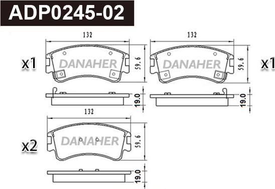 Danaher ADP0245-02 - Гальмівні колодки, дискові гальма autocars.com.ua