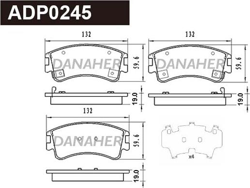 Danaher ADP0245 - Гальмівні колодки, дискові гальма autocars.com.ua