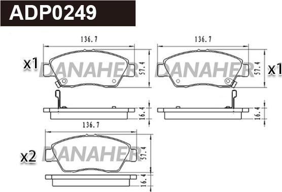 Danaher ADP0249 - Гальмівні колодки, дискові гальма autocars.com.ua