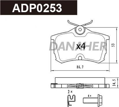 Danaher ADP0253 - Гальмівні колодки, дискові гальма autocars.com.ua