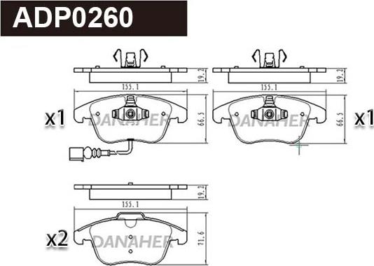 Danaher ADP0260 - Гальмівні колодки, дискові гальма autocars.com.ua