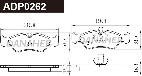 Danaher ADP0262 - Гальмівні колодки, дискові гальма autocars.com.ua