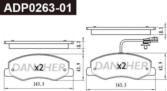 Danaher ADP0263-01 - Гальмівні колодки, дискові гальма autocars.com.ua
