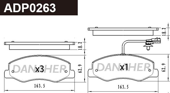 Danaher ADP0263 - Гальмівні колодки, дискові гальма autocars.com.ua