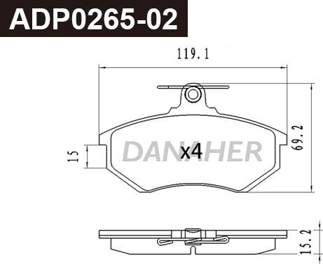 Danaher ADP0265-02 - Тормозные колодки, дисковые, комплект autodnr.net