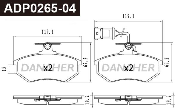 Danaher ADP0265-04 - Гальмівні колодки, дискові гальма autocars.com.ua