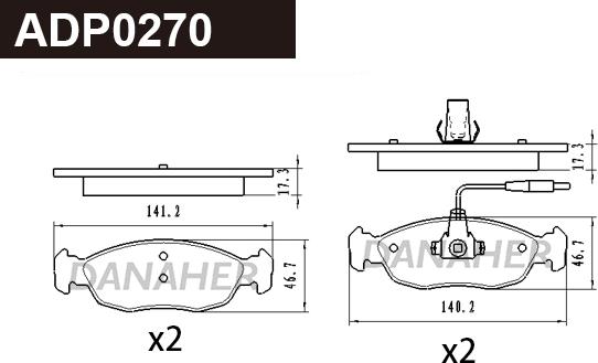 Danaher ADP0270 - Гальмівні колодки, дискові гальма autocars.com.ua