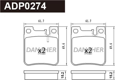 Danaher ADP0274 - Гальмівні колодки, дискові гальма autocars.com.ua