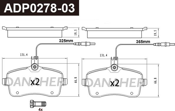 Danaher ADP0278-03 - Гальмівні колодки, дискові гальма autocars.com.ua