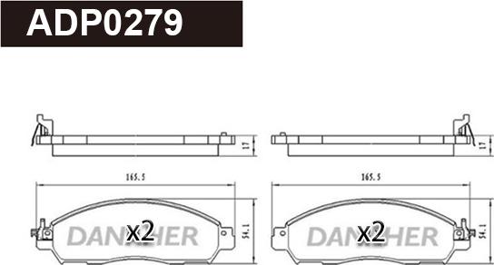 Danaher ADP0279 - Гальмівні колодки, дискові гальма autocars.com.ua