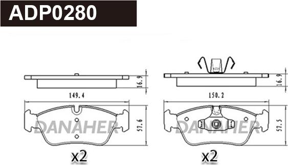 Danaher ADP0280 - Гальмівні колодки, дискові гальма autocars.com.ua