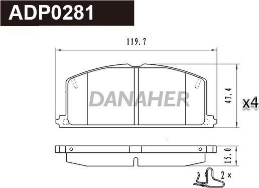 Danaher ADP0281 - Гальмівні колодки, дискові гальма autocars.com.ua