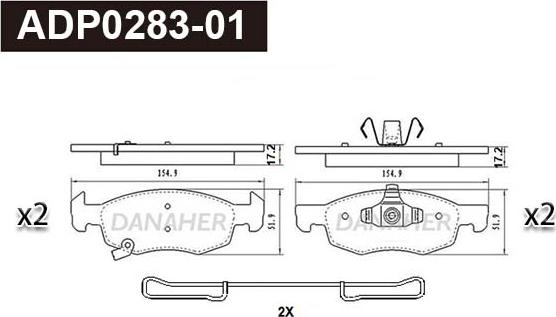 Danaher ADP0283-01 - Гальмівні колодки, дискові гальма autocars.com.ua