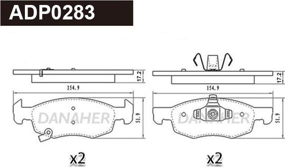 Danaher ADP0283 - Гальмівні колодки, дискові гальма autocars.com.ua