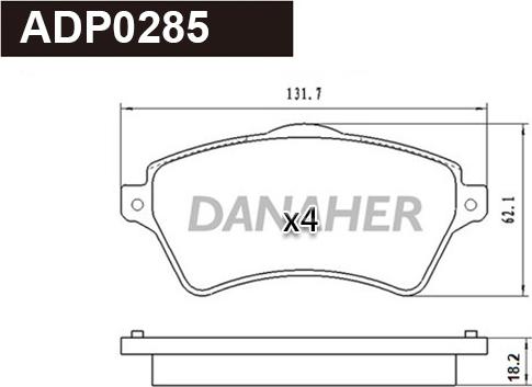 Danaher ADP0285 - Гальмівні колодки, дискові гальма autocars.com.ua