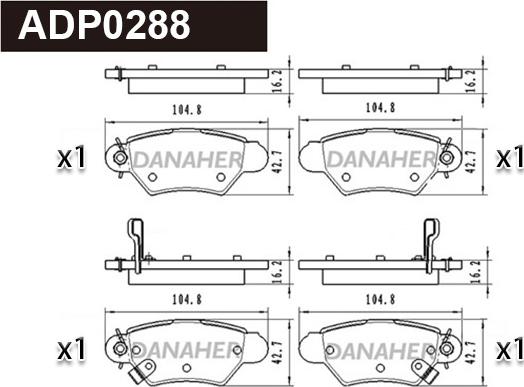 Danaher ADP0288 - Гальмівні колодки, дискові гальма autocars.com.ua