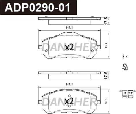 Danaher ADP0290-01 - Тормозные колодки, дисковые, комплект autodnr.net