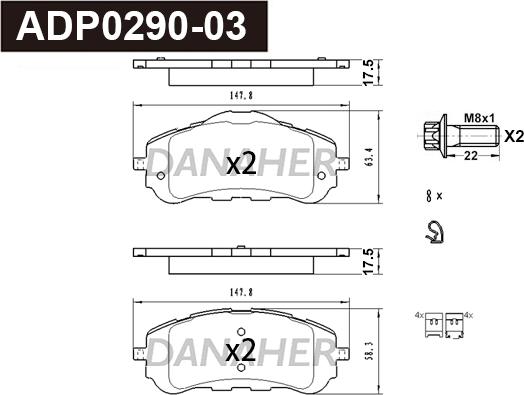 Danaher ADP0290-03 - Тормозные колодки, дисковые, комплект autodnr.net