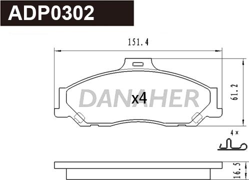 Danaher ADP0302 - Гальмівні колодки, дискові гальма autocars.com.ua