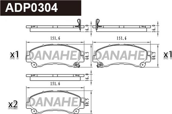 Danaher ADP0304 - Гальмівні колодки, дискові гальма autocars.com.ua