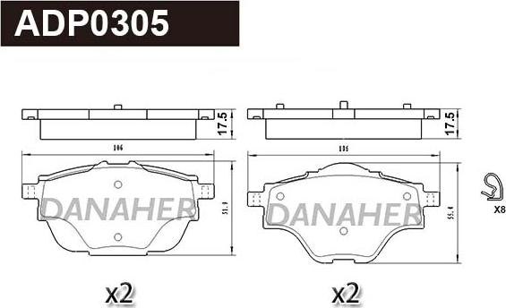 Danaher ADP0305 - Гальмівні колодки, дискові гальма autocars.com.ua