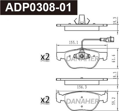 Danaher ADP0308-01 - Гальмівні колодки, дискові гальма autocars.com.ua