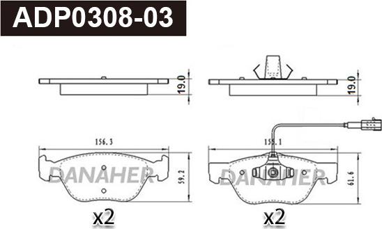 Danaher ADP0308-03 - Гальмівні колодки, дискові гальма autocars.com.ua