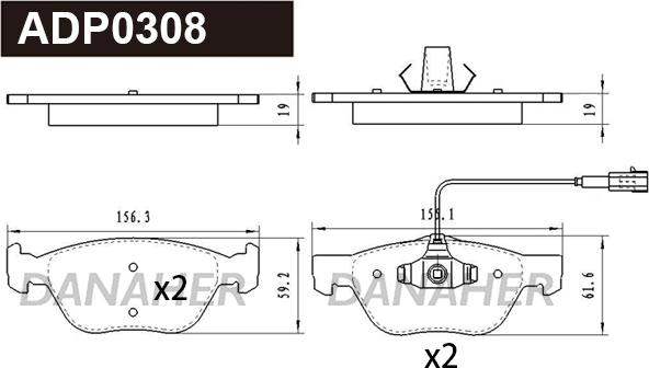 Danaher ADP0308 - Гальмівні колодки, дискові гальма autocars.com.ua