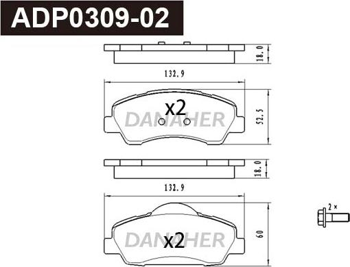 Danaher ADP0309-02 - Тормозные колодки, дисковые, комплект autodnr.net