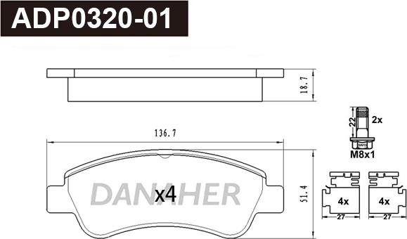Danaher ADP0320-01 - Гальмівні колодки, дискові гальма autocars.com.ua