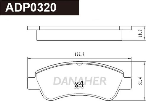Danaher ADP0320 - Гальмівні колодки, дискові гальма autocars.com.ua