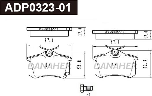 Danaher ADP0323-01 - Гальмівні колодки, дискові гальма autocars.com.ua