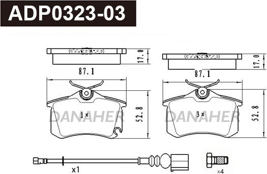 Danaher ADP0323-03 - Гальмівні колодки, дискові гальма autocars.com.ua